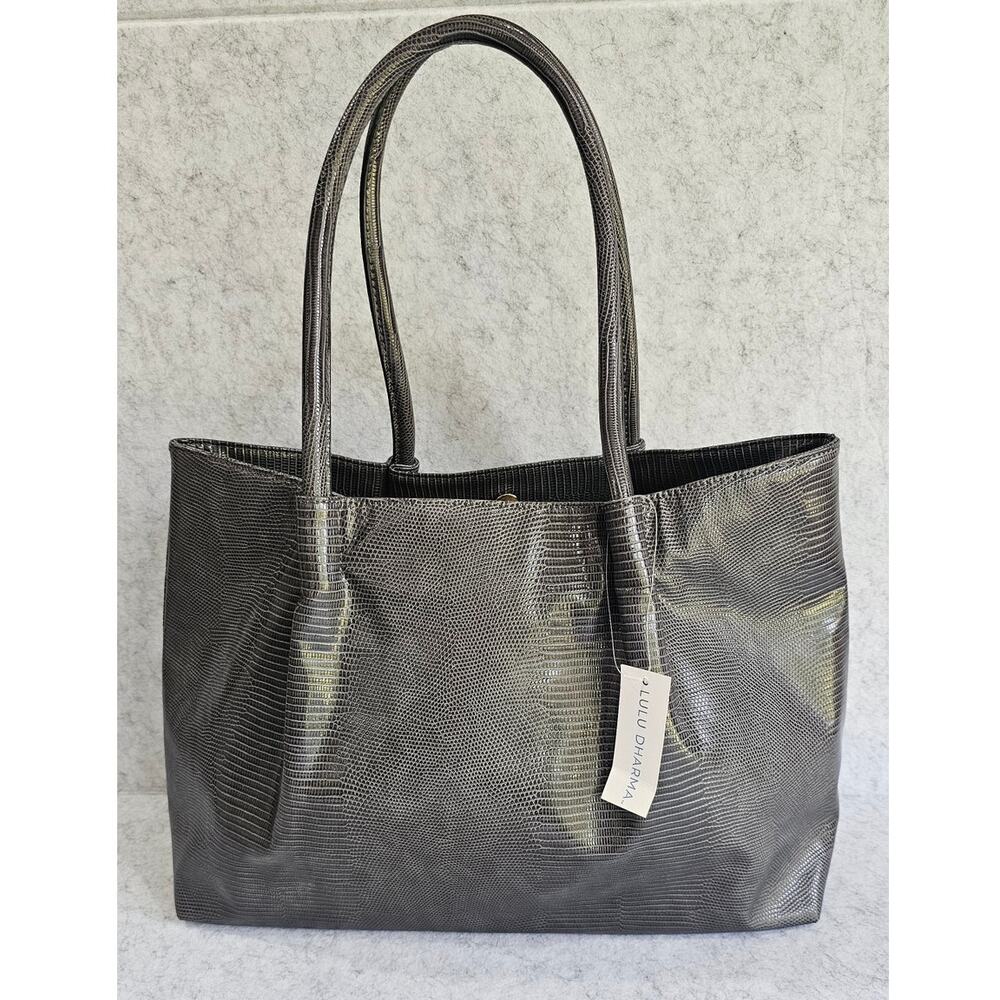 Lulu Dharma Gray Crocodile Textured Large Tote Bag - Picture 4 of 11